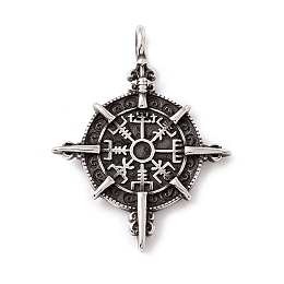 Honeyhandy Tibetan Style 304 Stainless Steel Pendants, Compass, Antique Silver, 47x37x4mm, Hole: 5mm