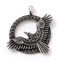 Honeyhandy Tibetan Style 304 Stainless Steel Pendants, Ring & Eagle, Antique Silver, 49.5x40.5x4mm, Hole: 6x4mm