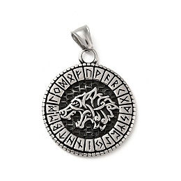 Honeyhandy 304 Stainless Steel Pendants, Norse Valknut Rune with Wolf, Antique Silver, 41.5x35x3mm, Hole: 7.5x4mm