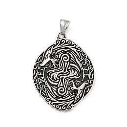 Honeyhandy 304 Stainless Steel Wolves Skoll & Hati Sons Of Fenrir Norse Pendants, Antique Silver, 49x38x2mm, Hole: 7.5x4mm