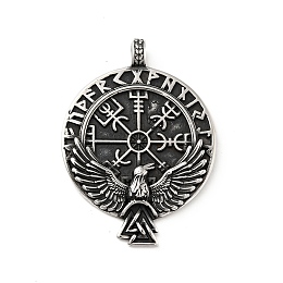 Honeyhandy 304 Stainless Steel Viking Pendants, Raven Odin Rune, Antique Silver, 56.5x41x7mm, Hole: 5.5x5mm