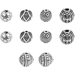 UNICRAFTALE About 10pcs 5 Styles Mixed Shapes Spacer Beads 9-11mm Antique Silver Beads Spacers Stainless Steel Loose Beads for DIY Bracelet Necklace Jewelry Making 1-3.5mm Hole