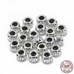 Honeyhandy Thailand 925 Sterling Silver European Beads, Large Hole Beads, Rondelle with Longevity Pattern, Antique Silver, 8x6mm, Hole: 4mm