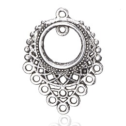 Honeyhandy Tibetan Style Alloy Chandelier Component Links, Loops, teardrop, Antique Silver, 34x25.5x2.2mm, Hole: 1.2mm