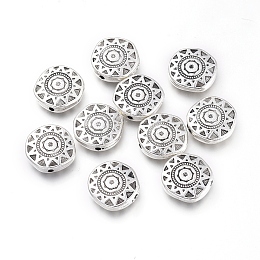 Honeyhandy Tibetan Style Alloy Beads, Flat Round with Sun Pattern, Antique Silver, 12.5x12.5x3.5mm, Hole: 1.2mm