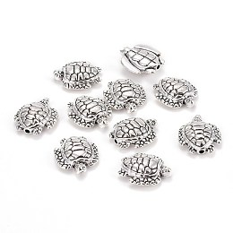 Honeyhandy Tibetan Style Alloy Beads, Lead Free & Cadmium Free, Tortoise, Antique Silver, 16x14x5mm, Hole: 1.2mm