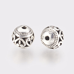 Honeyhandy Tibetan Style Alloy Beads, Hollow Round with Heart, Antique Silver, 11x10mm, Hole: 1.5mm