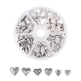 Tibetan Style Alloy Beads, Heart, Antique Silver, Containers: 8x2cm; 124pcs/box