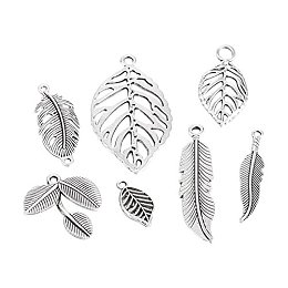 ARRICRAFT 50pcs/100g Antique Silver Mixed Style Tibetan Style Alloy Leaf Pendants for Crafting Jewelry Making