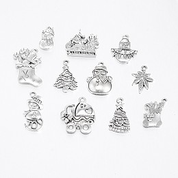 Arricraft Christmas Mixed Style Tibetan Style Alloy Pendants, Antique Silver, 19~30x13~22x1.5~4mm, Hole: 2mm, about 40pcs/100g