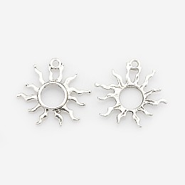 Honeyhandy Tibetan Style Alloy Sun Pendants, Solar Eclipse Pendants, Antique Silver, 25x27x2mm, Hole: 2mm