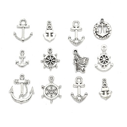 Honeyhandy Tibetan Style Alloy Pendants, Mixed Shape, Antique Silver, 17~30x14~27x1.5~3.5mm, Hole: 2~3mm, about 38~40pcs/100g