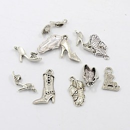 Tibetan Style Alloy Pendants, Shoes, Mixed Style, Antique Silver, 15~30x5~13x2~5.5mm, Hole: 1~2mm