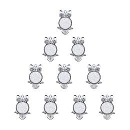 Arricraft 10 Pcs Vintage Tibetan Style Alloy Owl Pendant Cabochon Bezel Settings, Antique Silver, Flat Round Tray: 25mm; Fit for 3mm Rhinestone; 55x30x2mm, Hole: 3mm