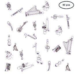 PandaHall Elite 90 Pieces 15 Style Antique Silver Music Instruments Charms Tibetan Style Alloy Pendants for DIY Jewelry Making