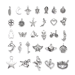 Honeyhandy 30Pcs 30 Styles Tibetan Style Alloy Pendants, Mixed Shapes, Antique Silver, 21x14x4mm, Hole: 2mm