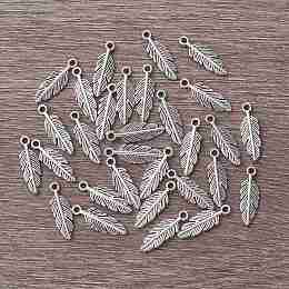 Honeyhandy Tibetan Style Alloy Pendants, Feather, Antique Silver, 15x5x1.5mm, Hole: 1mm.