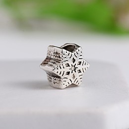 Honeyhandy Tibetan Style Snowflake Zinc Alloy European Beads, Large Hole Beads, Antique Silver, 11x9.5x7mm, Hole: 4.5mm