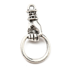 Honeyhandy Plated Alloy Pendants, Hand Hold Ring, Antique Silver, 27x13.5x4mm, Hole: 1.5mm