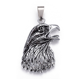 Honeyhandy Tibetan Style Alloy Pendants, with Stainless Steel Findings, Eagle, Antique Silver & Stainless Steel Color, 38x22.5x4mm, Hole: 4x9mm