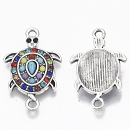 Honeyhandy Alloy Links, with Colorful Resin and Rhinestone, Sea Turtle, Antique Silver, 25.5x16.5x4mm, Hole: 1.8mm