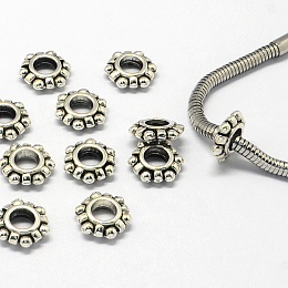 Honeyhandy Alloy European Beads, Large Hole Beads, Rondelle, Antique Silver, 12x10.5x3.5mm, Hole: 4.5mm