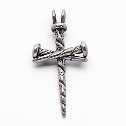 Honeyhandy Retro 304 Stainless Steel Cross Gothic Pendants, Antique Silver, 44x22x6mm, Hole: 4.5x3.5mm