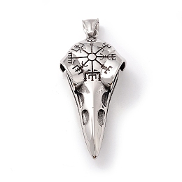 Honeyhandy Tibetan Style 304 Stainless Steel Pendants, Bird Skull, Antique Silver, 54x26x13.5mm, Hole: 8x4mm