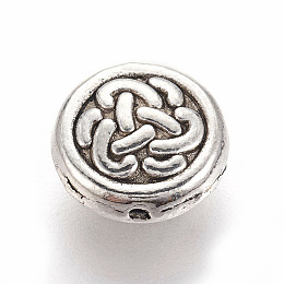 Honeyhandy Tibetan Style Alloy Beads, Flat Round, Antique Silver, 10x3.9mm, Hole: 0.9mm