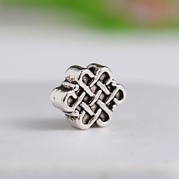 Honeyhandy Tibetan Style Chinese Knot Zinc Alloy Beads, Antique Silver, 11x8.5x4mm, Hole: 1.5mm