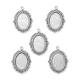 Honeyhandy Tibetan Style Antique Silver Alloy Flat Oval Pendant Cabochon Settings, Cadmium Free & Lead Free, Tray: 18x13mm, 29.5x22x2mm, Hole: 1.5mm