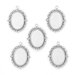 Honeyhandy Tibetan Style Antique Silver Alloy Flat Oval Pendant Cabochon Settings, Cadmium Free & Lead Free, Tray: 25x18mm, 40x30x2mm, Hole: 2mm