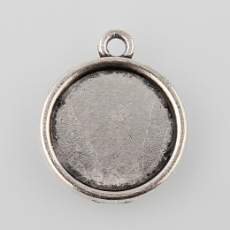 Honeyhandy Tibetan Style Antique Silver Alloy Flat Round Pendant Cabochon Settings, Cadmium Free & Lead Free, Tray: 14mm, 20x17x2mm, Hole: 1.5mm