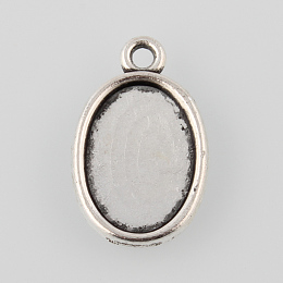 Honeyhandy Tibetan Style Antique Silver Alloy Flat Oval Pendant Cabochon Settings, Cadmium Free & Lead Free, Plain Edge Bezel Cups, Tray: 14x10mm, 20x12.5x2mm, Hole: 1.5mm