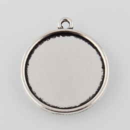 Honeyhandy Tibetan Style Antique Silver Alloy Flat Round Pendant Cabochon Settings, Cadmium Free & Lead Free, Tray: 18mm, 24x21x2mm, Hole: 1mm