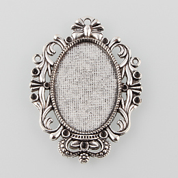 Honeyhandy Tibetan Style Antique Silver Alloy Flat Oval Pendant Cabochon Settings, Cadmium Free & Lead Free, Tray: 30x20mm, Fit for 1~2mm Rhinestone, 49x36x2.5mm, Hole: 1.5mm