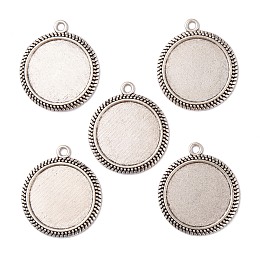 Honeyhandy Tibetan Style Alloy Flat Round Pendant Cabochon Settings, Cadmium Free & Lead Free, Antique Silver, Tray: 25mm, 37x32x3mm, Hole: 2.5mm