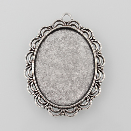 Honeyhandy Tibetan Style Antique Silver Alloy Flat Oval Pendant Cabochon Settings, Cadmium Free & Lead Free, Tray: 40x30mm, 54x40x3mm, Hole: 4mm