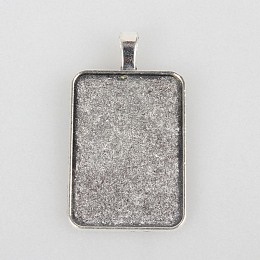 Honeyhandy Tibetan Style Alloy Pendant Cabochon Settings, Cadmium Free & Lead Free, Plain Edge Bezel Cups, Rectangle, Antique Silver, Tray: 23x33mm, 44x25x2mm, Hole: 4x7mm