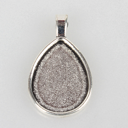 Honeyhandy Tibetan Style Alloy Pendant Cabochon Settings, Cadmium Free & Lead Free, Plain Edge Bezel Cups, teardrop, Antique Silver, Tray: 25x18mm, 36x21x2.8~2.9mm, Hole: 6~7x4mm