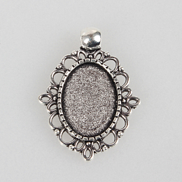 Honeyhandy Tibetan Style Alloy Pendant Cabochon Settings, Cadmium Free & Lead Free, Oval, Antique Silver, Tray: 13x18mm, 33x24x2mm, Hole: 4mm