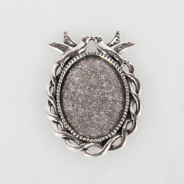 Honeyhandy Tibetan Style Alloy Pendant Cabochon Settings, Cadmium Free & Lead Free, Oval with Birds, Antique Silver, Tray: 18x25mm, 38x27x2mm, Hole: 3x4mm