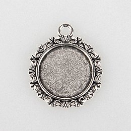 ARRICRAFT 10pcs Antique Silver Flat Round Tibetan Style Alloy Pendant Cabochon Bezel Settings Charm Blanks for Jewelry Making (18mm)