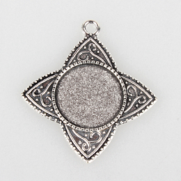 Honeyhandy Tibetan Style Alloy Pendant Cabochon Settings, Cadmium Free & Lead Free, Flower, Antique Silver, Flat Round Tray: 20mm, 45x40x2mm, Hole: 3mm