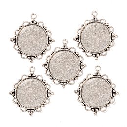 Honeyhandy Tibetan Style Alloy Pendant Cabochon Settings, Cadmium Free & Lead Free, Flat Round, Antique Silver, Tray: 30mm, 48x43x3mm, Hole: 3mm