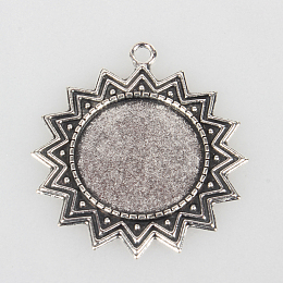 Honeyhandy Tibetan Style Alloy Sun Pendant Cabochon Settings, Cadmium Free & Lead Free, Antique Silver, Flat Round Tray: 25mm, 46x41x2mm, Hole: 3mm