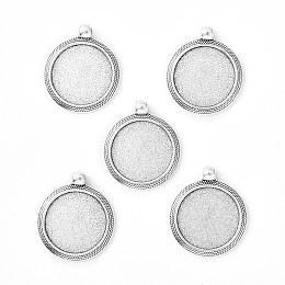 Honeyhandy Tibetan Style Alloy Pendant Cabochon Settings, Cadmium Free & Lead Free, Flat Round, Antique Silver, Tray: 25mm, 37x32x2mm, Hole: 4mm