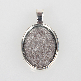 Honeyhandy Vintage Tibetan Style Alloy Pendant Cabochon Settings, Cadmium Free & Lead Free, Plain Edge Bezel Cups, Antique Silver, Tray: 25x18mm, 36~36.5x21x2.7mm, Hole: 6x4mm