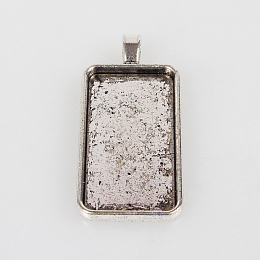 Honeyhandy Vintage Tibetan Style Alloy Pendant Cabochon Settings, Cadmium Free & Lead Free, Plain Edge Bezel Cups, Antique Silver, Rectangle Tray: 19x38mm, 50x22x3mm, Hole: 4x7mm