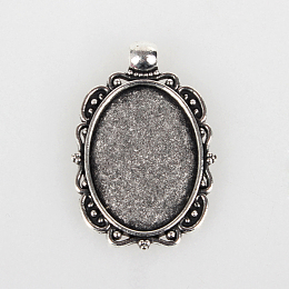 Honeyhandy Vintage Tibetan Style Alloy Pendant Cabochon Bezel Settings, Cadmium Free & Lead Free, Antique Silver, Oval Tray: 18x25mm, 36x24x2mm, Hole: 4mm